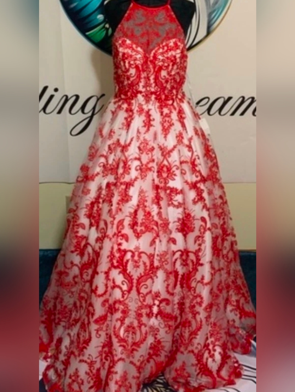Sherri Hill Red and Ivory Embroidered Evening Gown size 10 nwt
